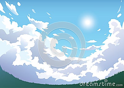 Vector landscape sky clouds. Plane in the sky Vector Illustration